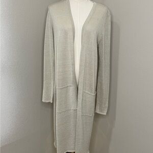 Eileen Fisher Organic Linen Metallic Duster Cardigan Oatmeal Small